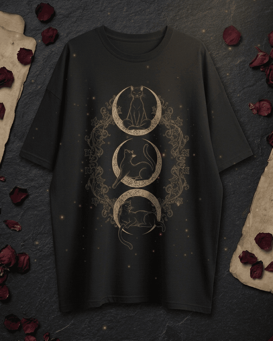 Ayın Üç Kedisi Siyah Oversize T-Shirt